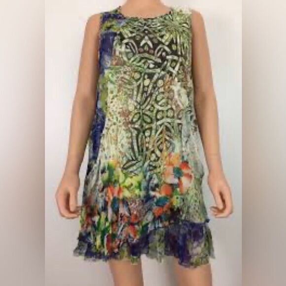 Klozlyne Anthropologie multi-pattern tiered mini dress S - Picture 1 of 9